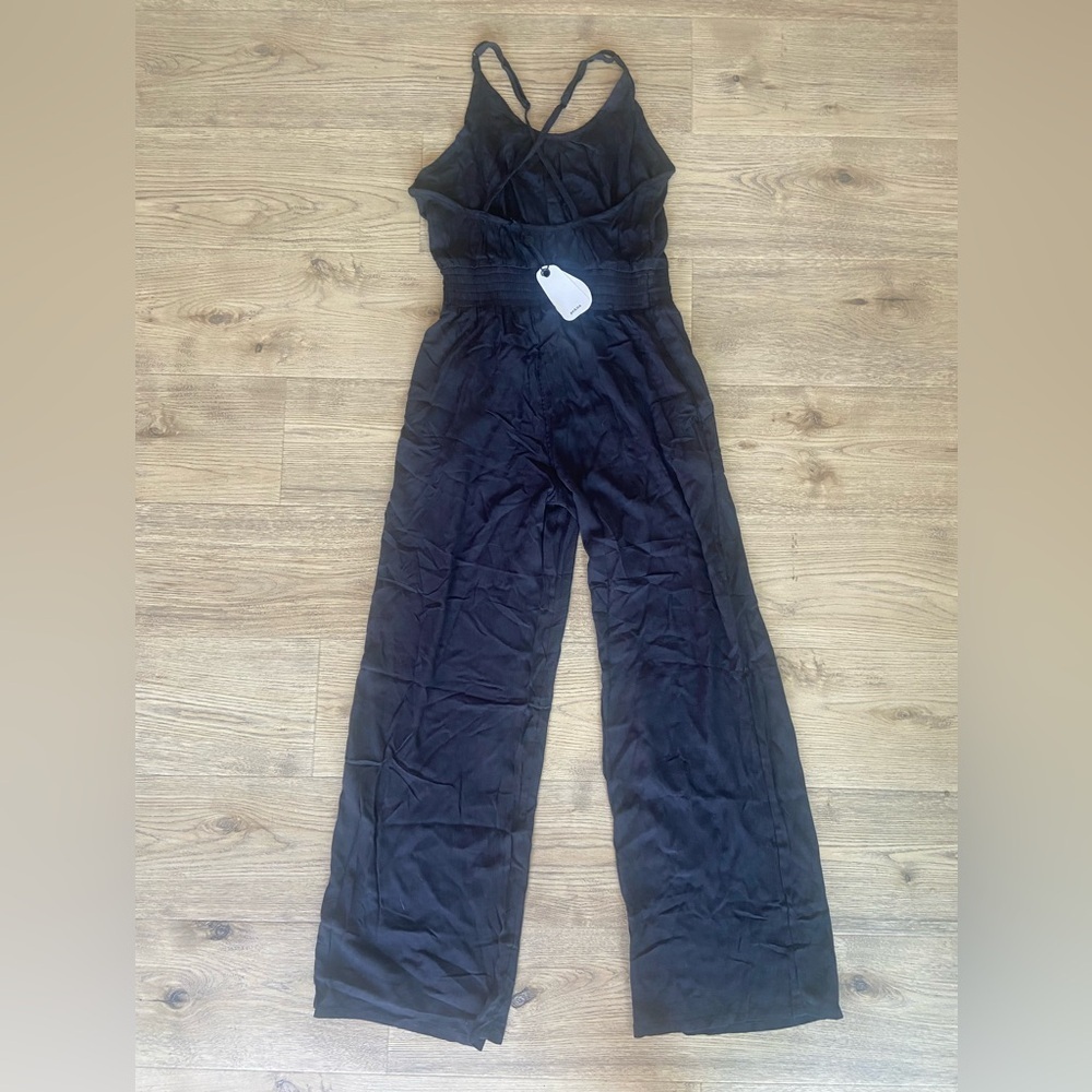 NWT Prana Fernie Wide Leg Black Beachy Crepey Cover Up Jumpsuit Womens Size S - Picture 5 of 13